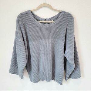 CAbi Women's L Light Blue Zip Back Sweater Wide Sleeve Trendy